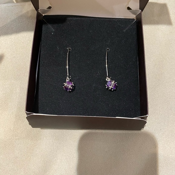 New In Box Bedazzled silver drop purple crystal earrings from The Loft - Picture 4 of 5